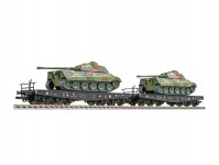 Liliput L230173 dvojice plošinových vozů SSyms DRG II.epocha naložené tanky
