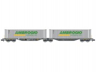 REE NW232 dvojitý kontejnerový vůz Sggmrss 90 NOVA 2 kontejnery AMBROGIO INTERMODAL ONLY
