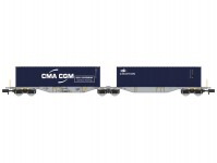 REE NW328 dvojitý kontejnerový vůz Sggmrss 90 AEE 2 kontery CGA-CGM a Cronos