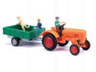 Busch 50052 Allgaier A 111 L traktor s jednonápravovým přívěsem s figurkami