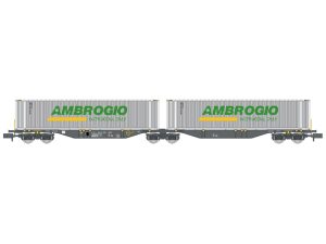 dvojitý kontejnerový vůz Sggmrss 90 NOVA 2 kontejnery AMBROGIO INTERMODAL ONLY RAILS EUROP EXPRESS NW232