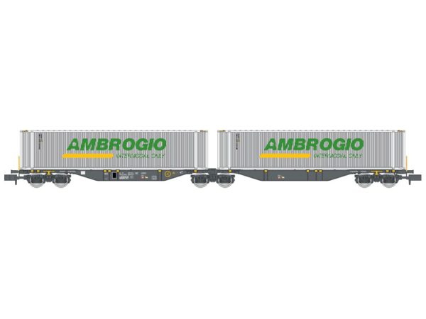 dvojitý kontejnerový vůz Sggmrss 90 NOVA 2 kontejnery AMBROGIO INTERMODAL ONLY RAILS EUROP EXPRESS NW232