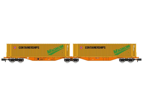 dvojitý kontejnerový vůz Sggmrss 90 WASCOSA 2 kontejnery CONTAINERSHIPS MAGNUM RAILS EUROP EXPRESS NW233