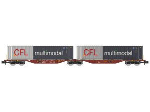 dvojitý kontejnerový vůz Sggmrss 90 TOUAX 2 kontejnery CFL multimodal RAILS EUROP EXPRESS NW234