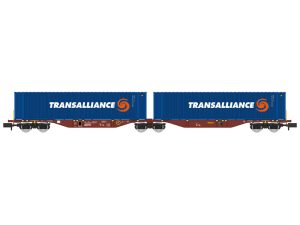 dvojitý kontejnerový vůz Sggmrss 90 TOUAX 2 kontejnery TRANSALLIANCE RAILS EUROP EXPRESS NW235