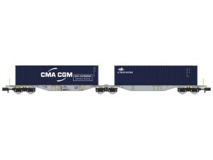 dvojitý kontejnerový vůz Sggmrss 90 AEE 2 kontery CGA-CGM a Cronos RAILS EUROP EXPRESS NW328