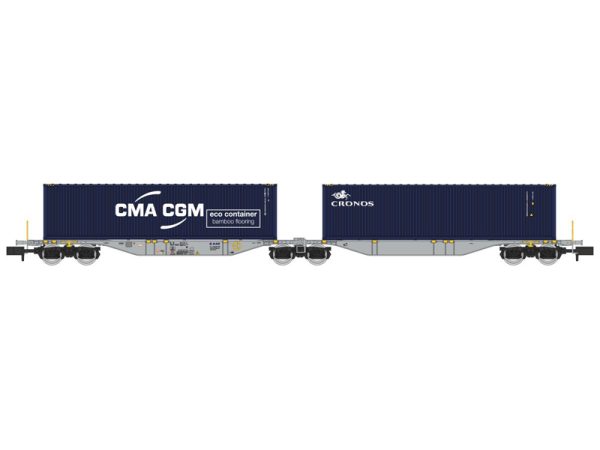 dvojitý kontejnerový vůz Sggmrss 90 AEE 2 kontery CGA-CGM a Cronos RAILS EUROP EXPRESS NW328