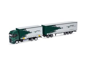 Iveco S-way plachtový návěs Spedition Schwarz s přívěsem Herpa 319607