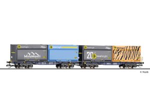 dvojitý kontejnerový vůz InnoWaggon 2x40ft WoodTainer Tillig 15080