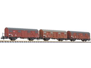 set zavřených vozů s brzdařskou plošinou Gos-uv 245 DB AG V.epocha Liliput L260136