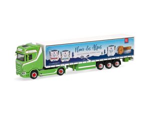 Scania CS20 plachtový návěs, Urs Bühler – Fleur des Alpes Herpa 321525