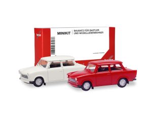 MiniKit Trabant 601 limuzína červený + bílý Herpa 013901-003