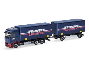 MB Actros L ProCabin plachtový návěs s přívěsem Werneke Herpa 321983